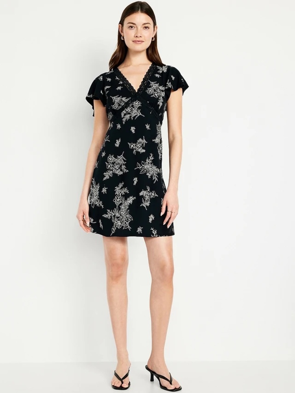 Old Navy Fit & Flare Crepe Lace-Trim Mini Dress